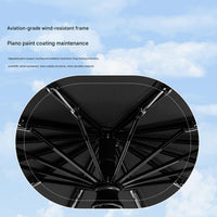 Black aviation - grade wind - resistant umbrella frame against a blue sky background