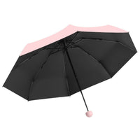 Black Capsule UV Umbrella with pink canopy and handle on a white background