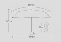 Measurement chart of an umbrella with dimensions labeled on a gray background
