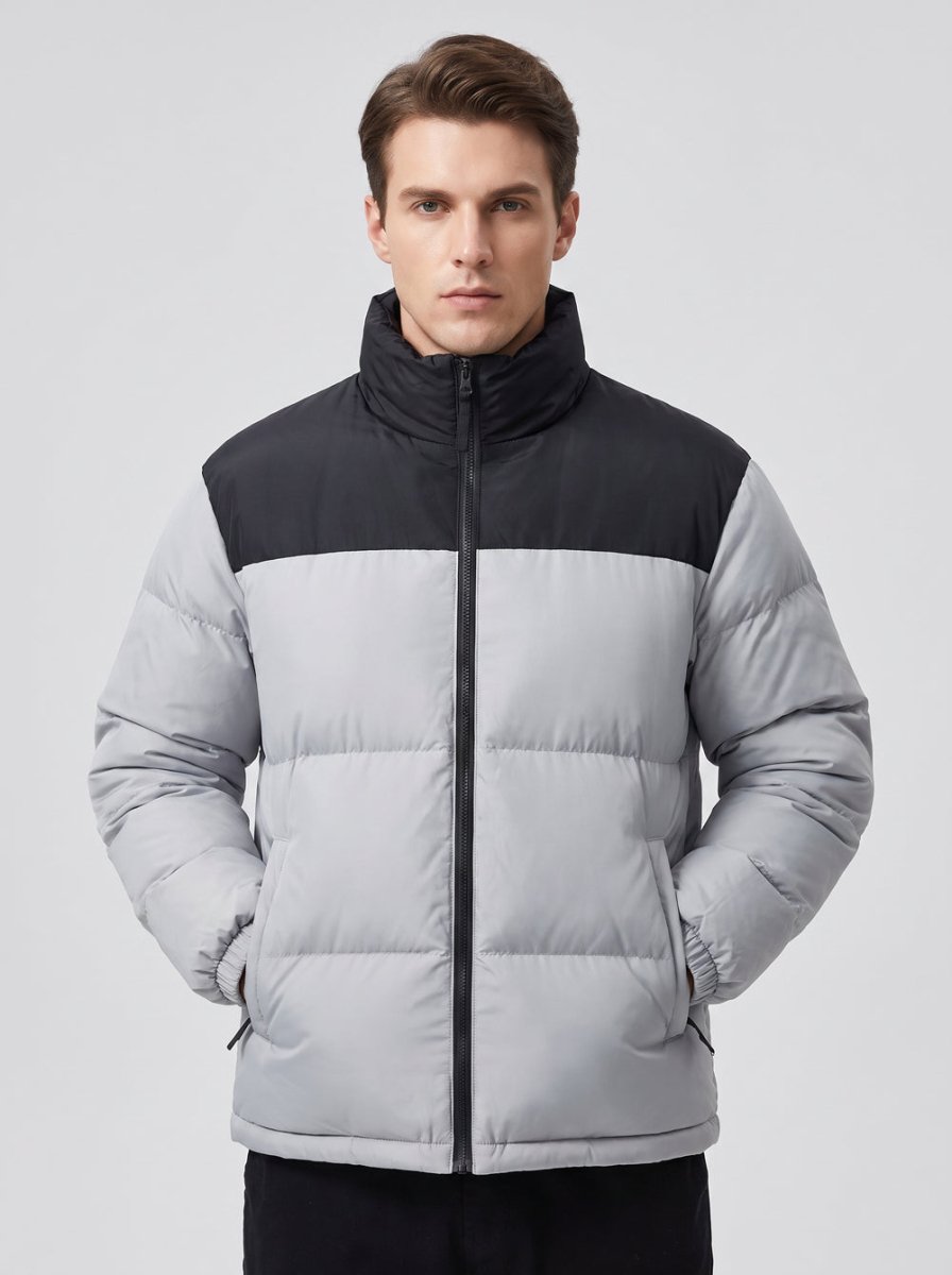 #Grey Color Block Heated Quilted Jacket