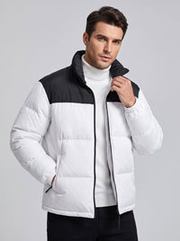 Mens #White Color Block Heated Quilted Jacket