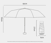 Measurement chart of an umbrella with dimensions labeled