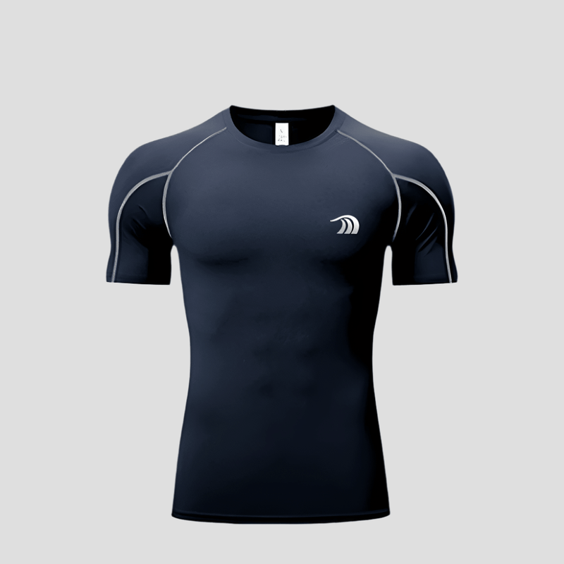 Sun protective Men's navy athletic compression t-shirt with Anniou logo
