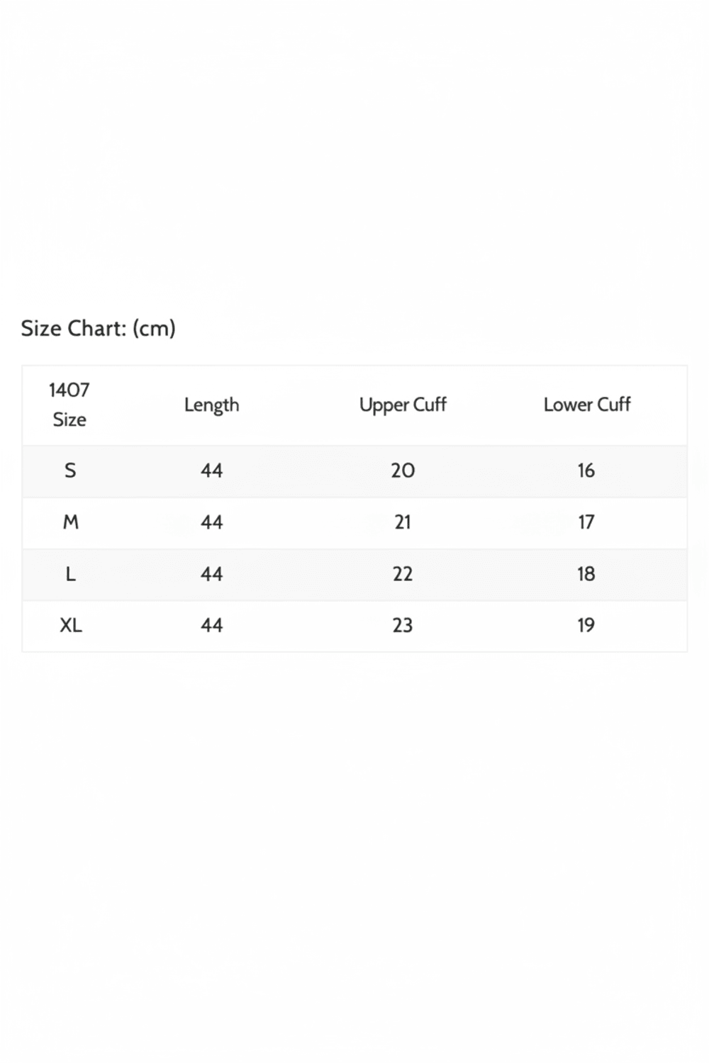 size guide arm sleeves
