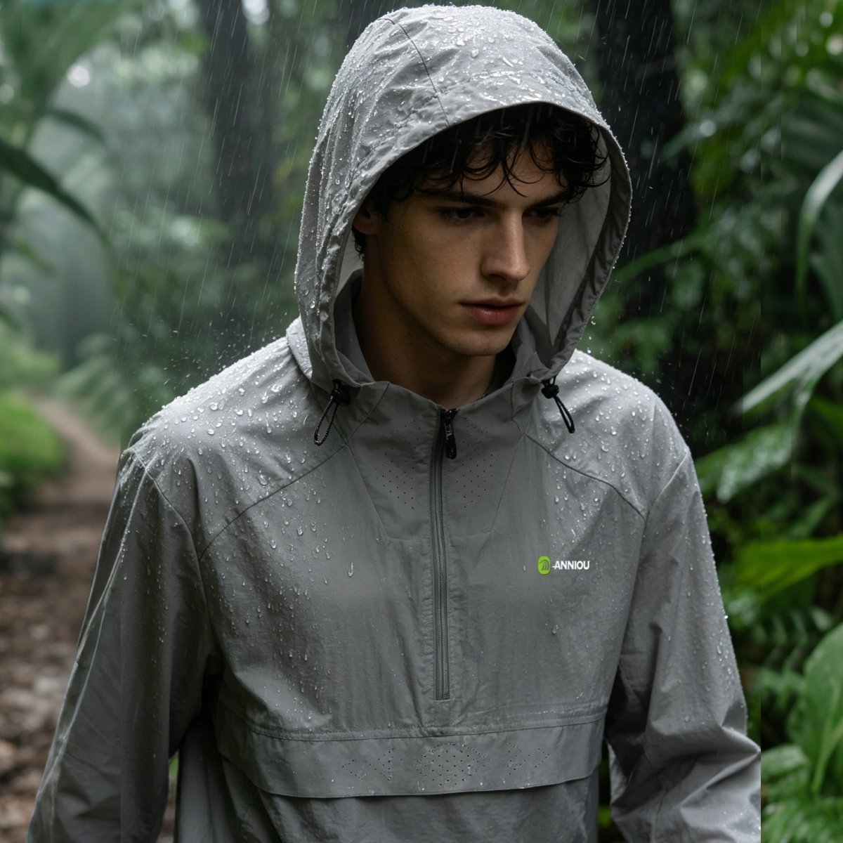 Men's Gray Cooling Quick  drying UV Jacket in the rain by Anniou