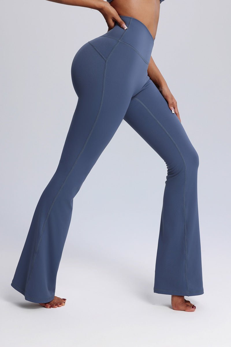 high Waist Flared blue yoga pants with butt lift