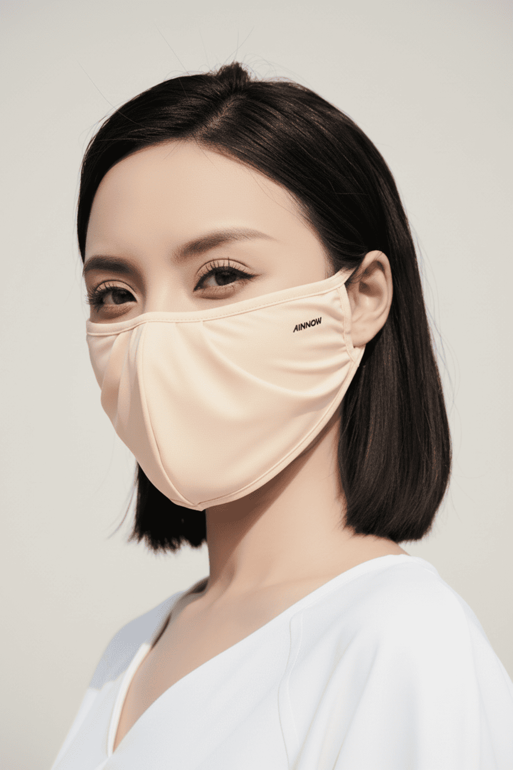 beige Drape Sun Protection Face Mask