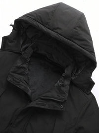 Detachable hood detail of #Black Dual Control Heated Softshell Jacket