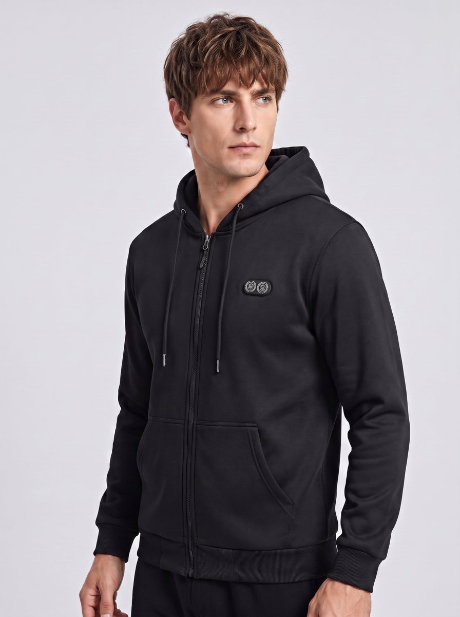 #black Dual Control Heated Zip Up Hoodie