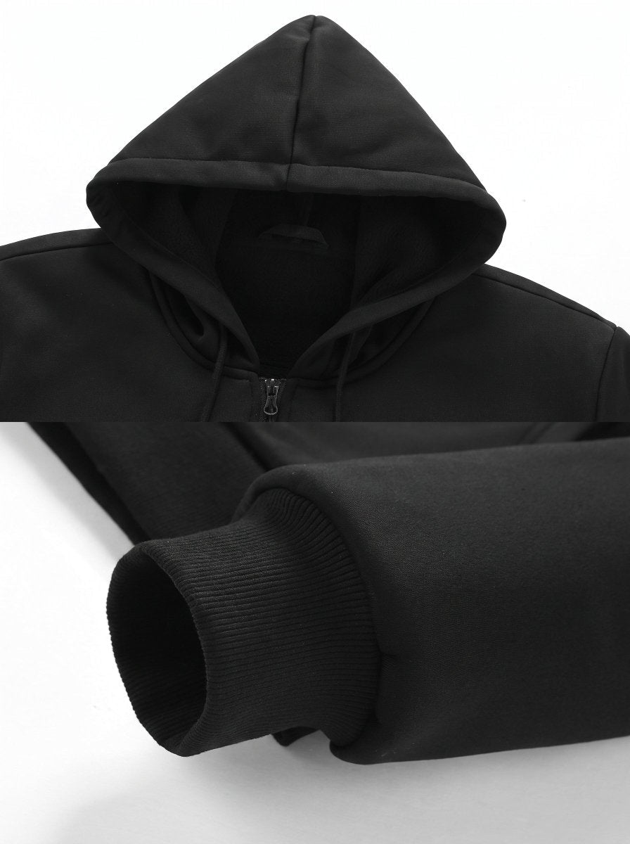 hood and cuff details of #black Heated Zip Up Hoodie