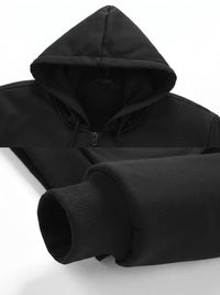 hood and cuff details of #black Heated Zip Up Hoodie
