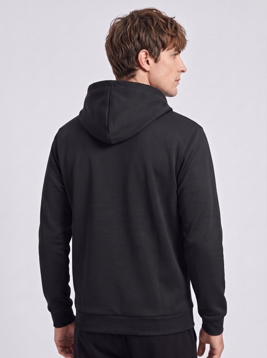 Back of #black Dual Control Heated Zip Up Hoodie