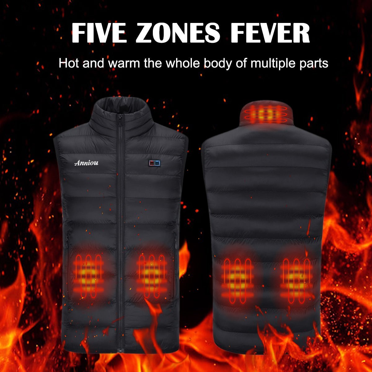 womens 5 heat zone Dual Switch Heated Gilet by Anniou front and back