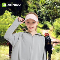Girl wearing a pink visor outdoors with 'ANNIOU' branding.