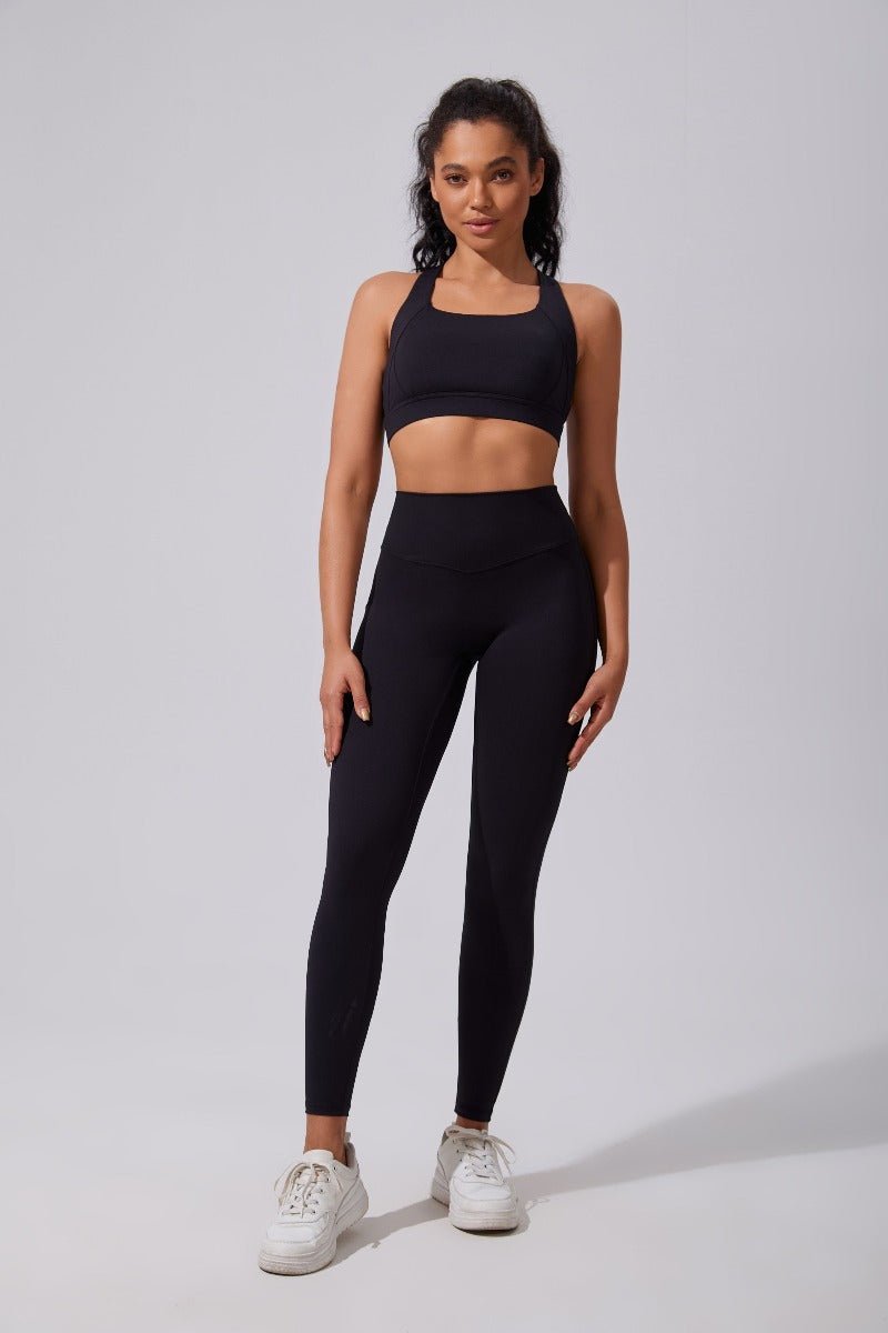 black Full Length yoga Leggings UPF 50+ with sports vest