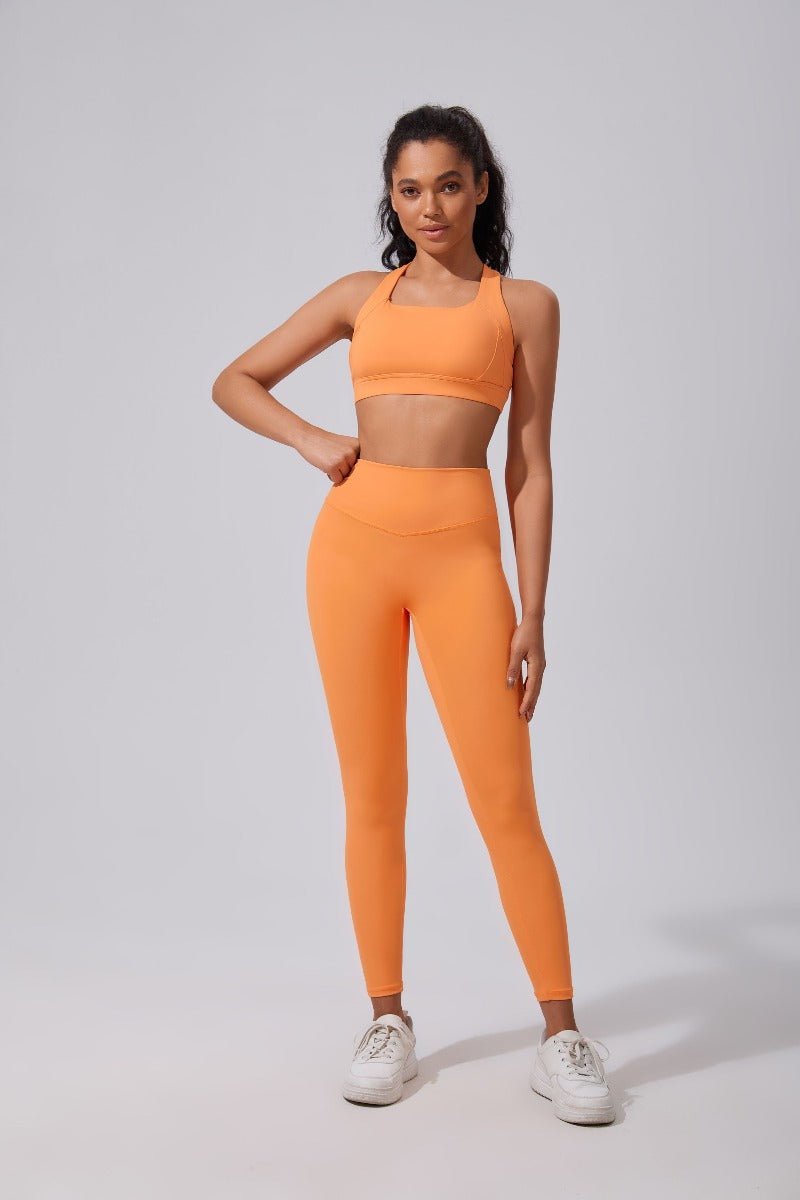 orange Full Length Leggings UPF 50+ with sports vest