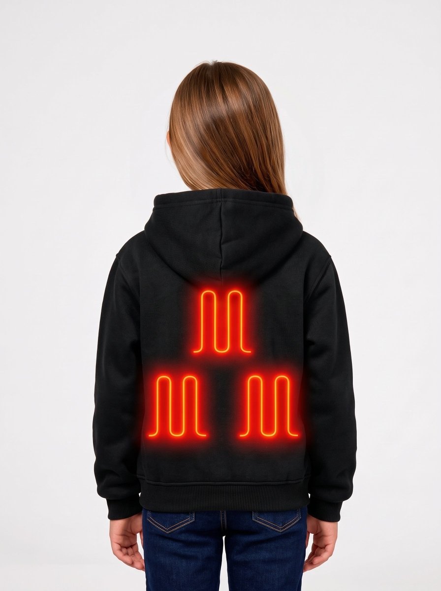 Back of 5 area Girls #Black Heated Zip Up Hoodie