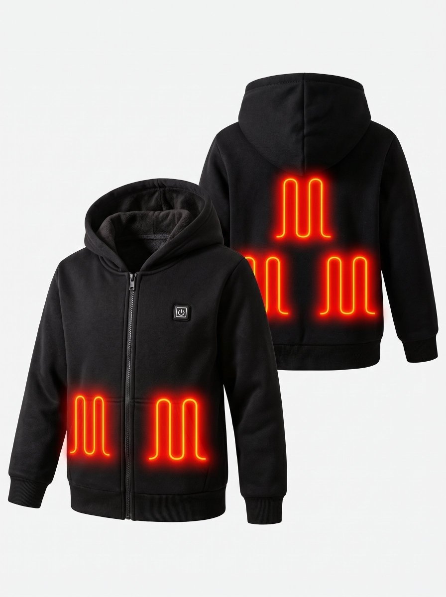 5 area #Black Heated Zip Up Hoodie