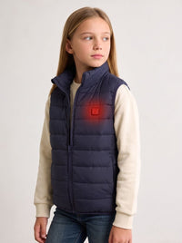 Girls Navy Heated Vest zipped up