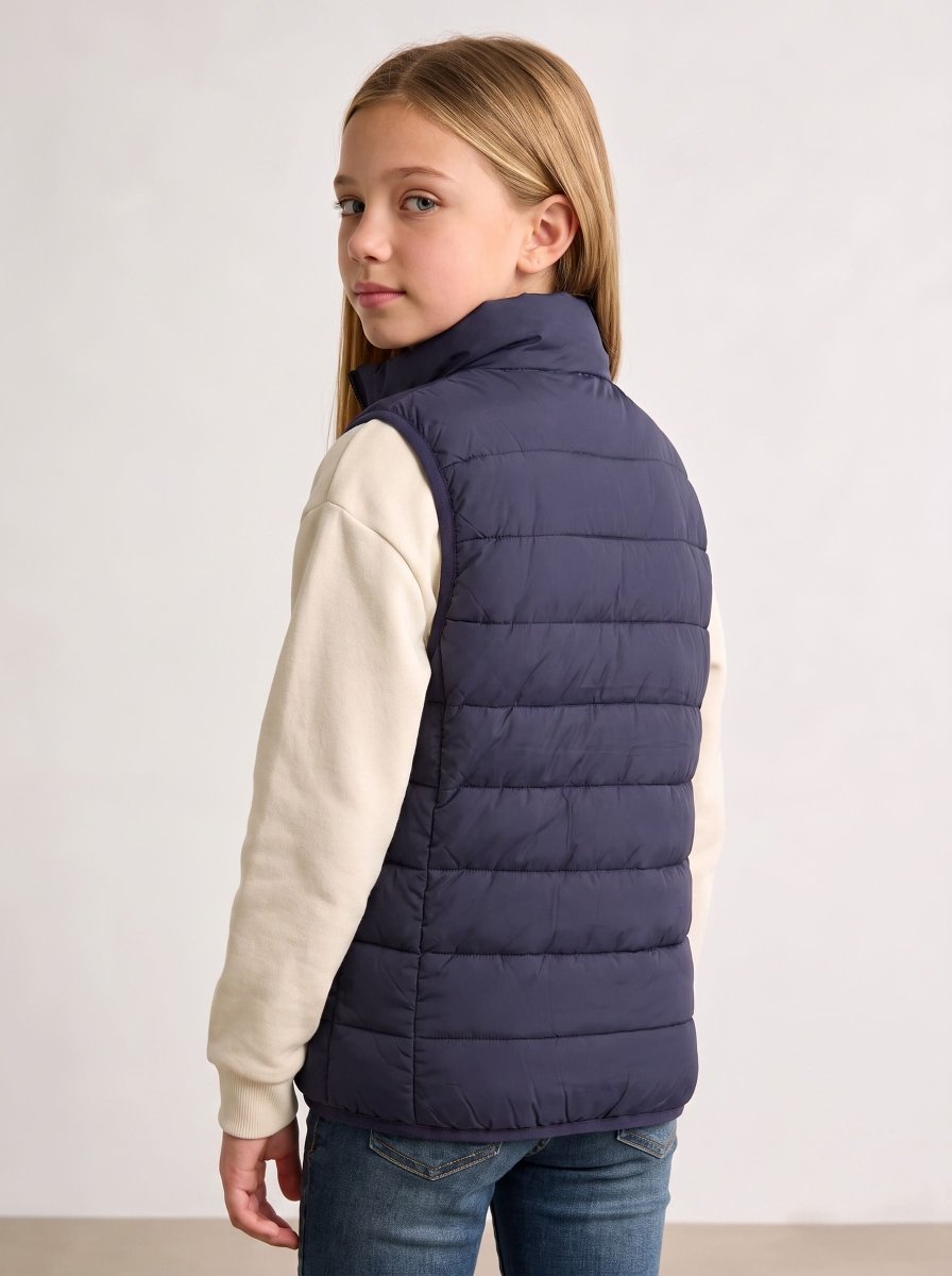 Girls Navy Heated Vest from the back