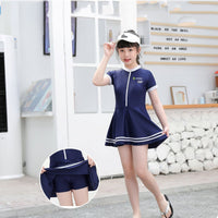 Girls Short Sleeved Zippered One - piece Swimsuit - Sun Protection Clothing
