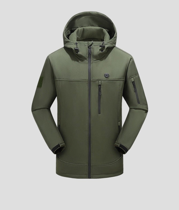 men's green Heated Hooded Softshell Jacket