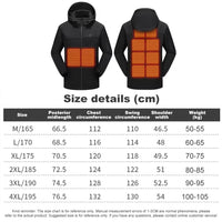 men's black Heated Hooded Softshell Jacket size chart