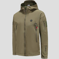 men's khaki Heated Parka Jacket with 7 heat zones, hood and zip pockets