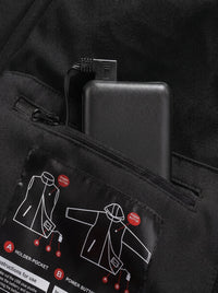 Inner zipper power bank pocket with built-in USB cable for heated jacket