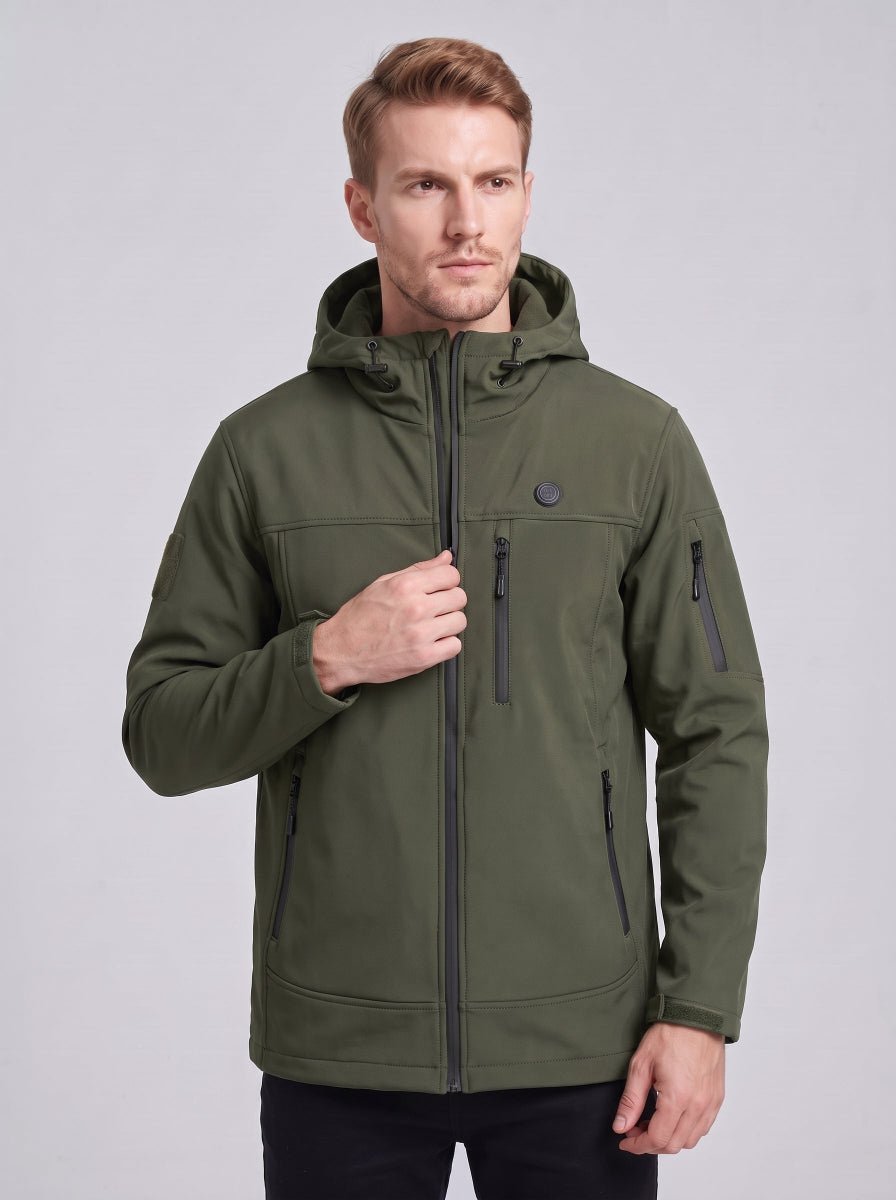 #Armygreen Men’s Hooeded Zipper up Heated Softshell Jacket
