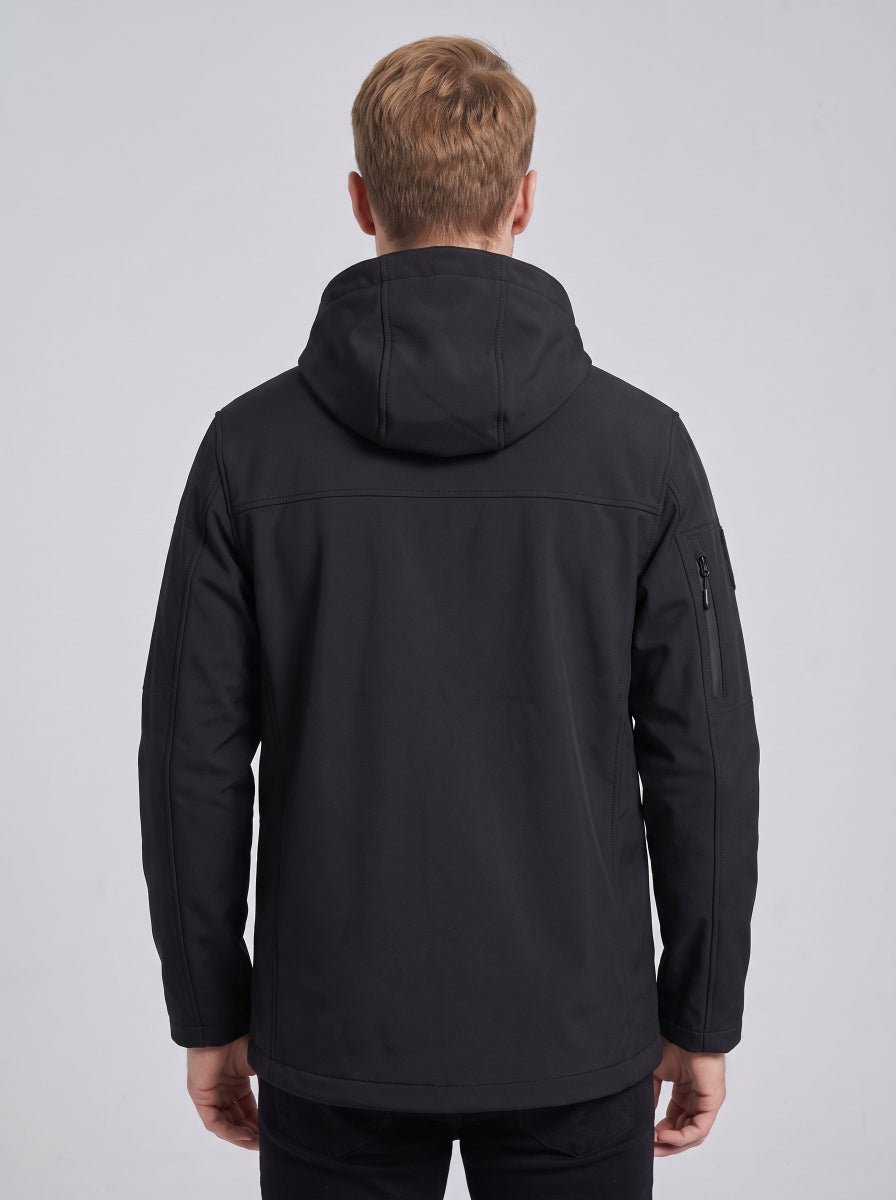 #Black Back of Men’s Hooeded Heated Softshell Jacket