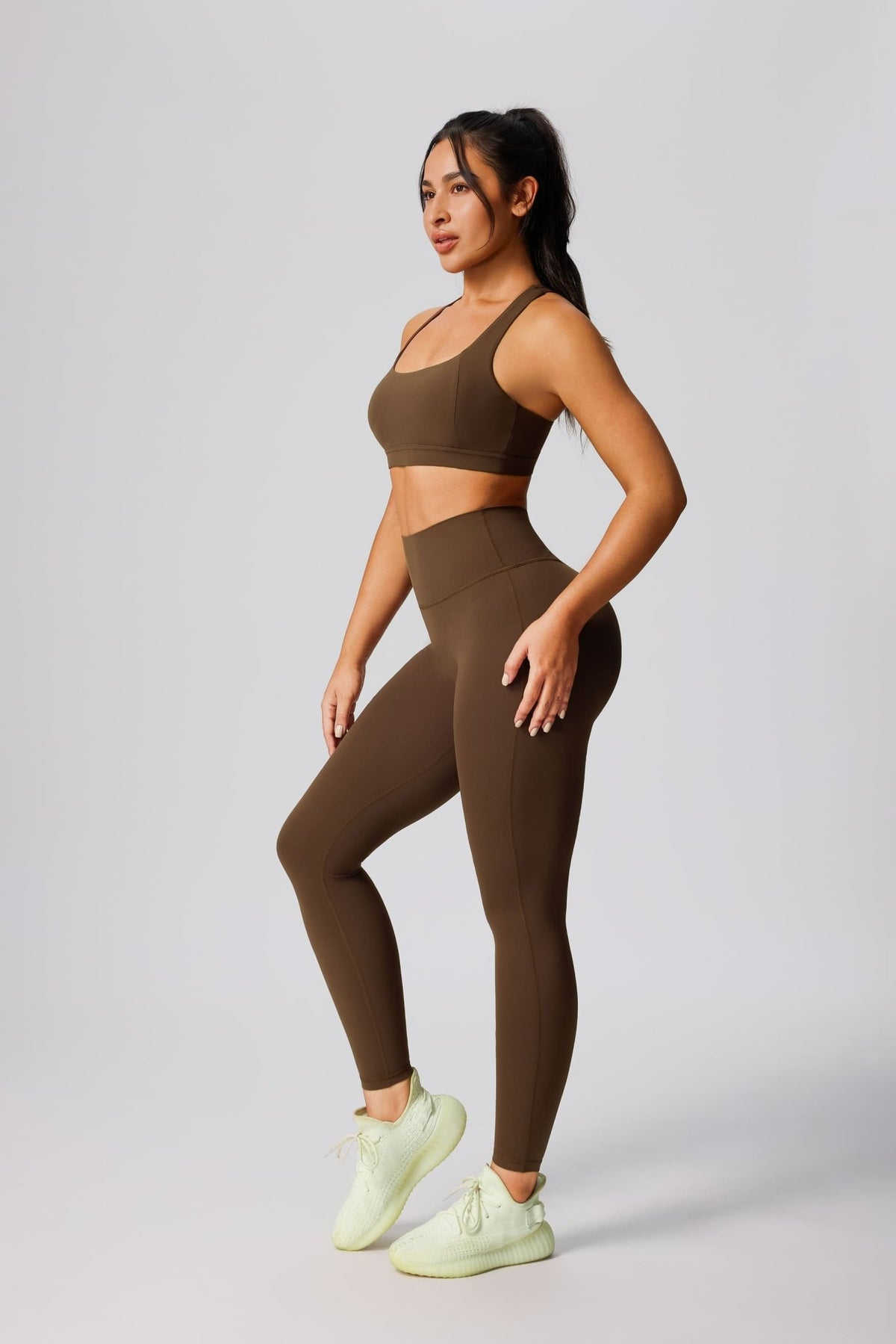 Khaki UPF 50+ Yoga Sports Bra and High Waist Leggings