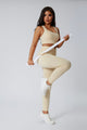 Beige High Waist Hip Lift Leggings and Vest