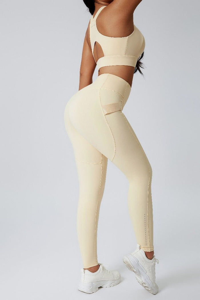 Beige High Waist Hip Lift Yoga Leggings