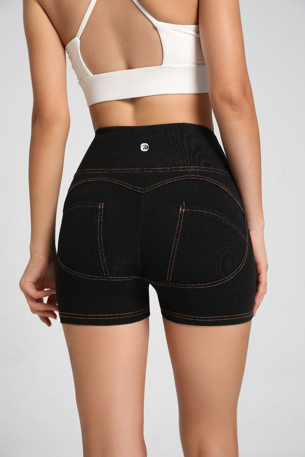 Black High Waist Peach Hip Denim Shorts
