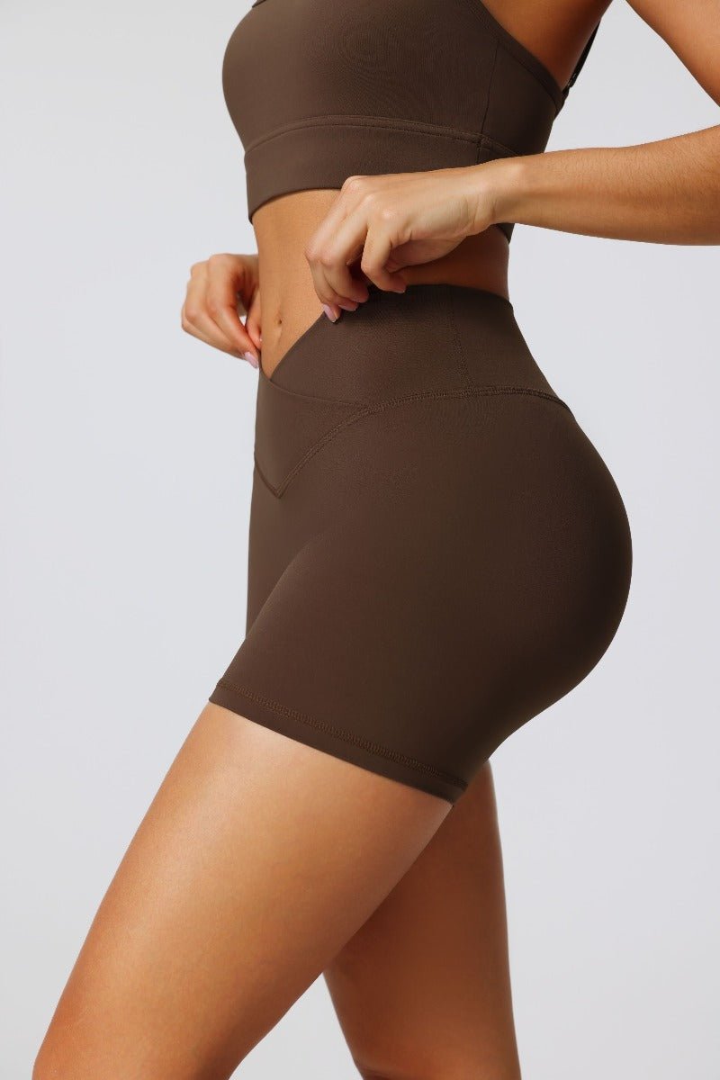 brown high waist yoga shorts UPF 50+