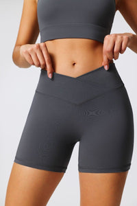 Womens Gray High Waist Peach Hip Yoga Shorts