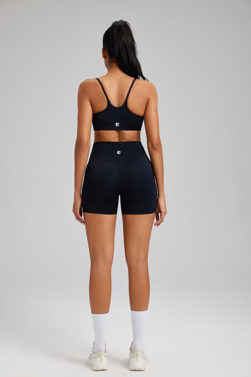 women's black high waist pocket yoga shorts with butt lift by Anniou