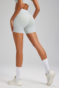 butt lifting light gray high waist pocket yoga shorts