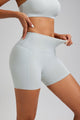 women's elastic light gray high waist pocket yoga shorts