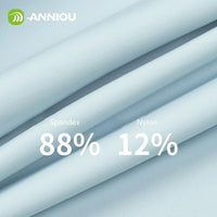 Light blue fabric with Spandex and Nylon percentages and ANNIOU branding.