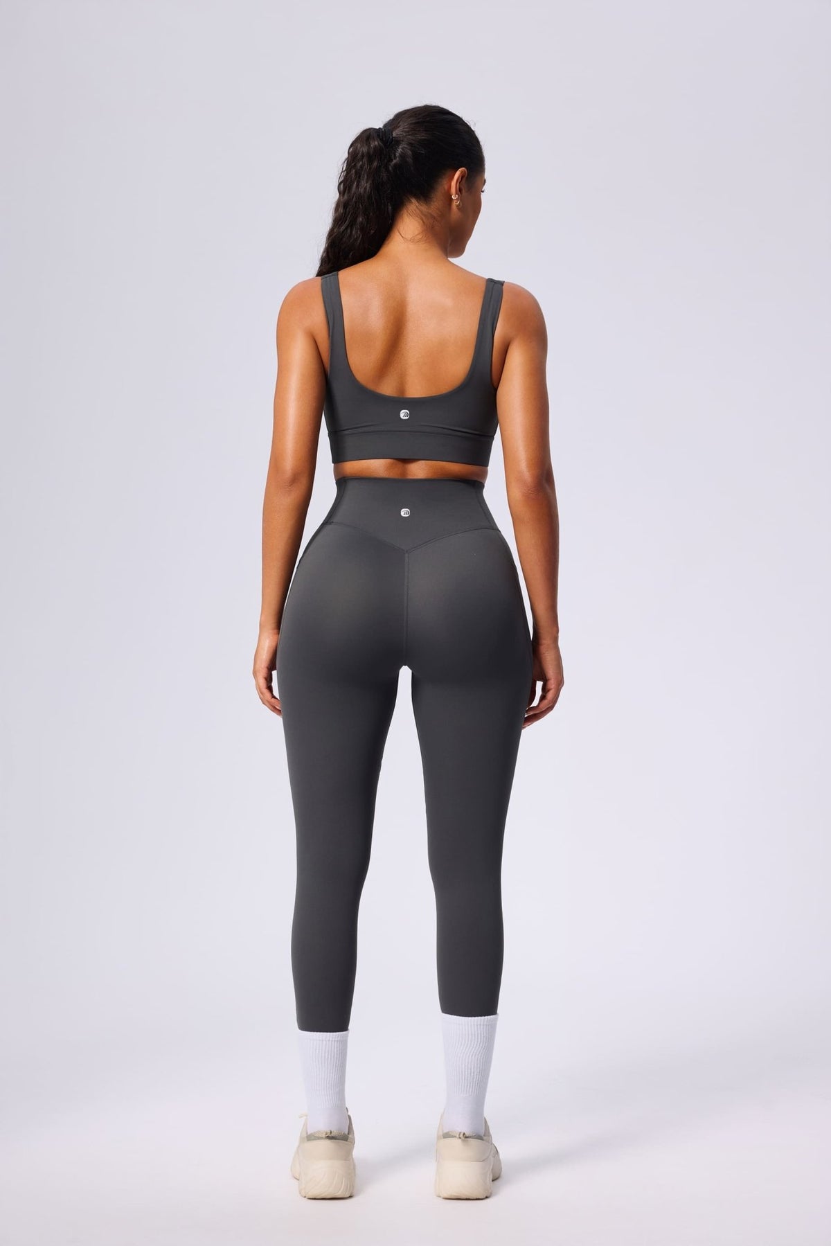 gray UPF 50+ athletic yoga outfit back