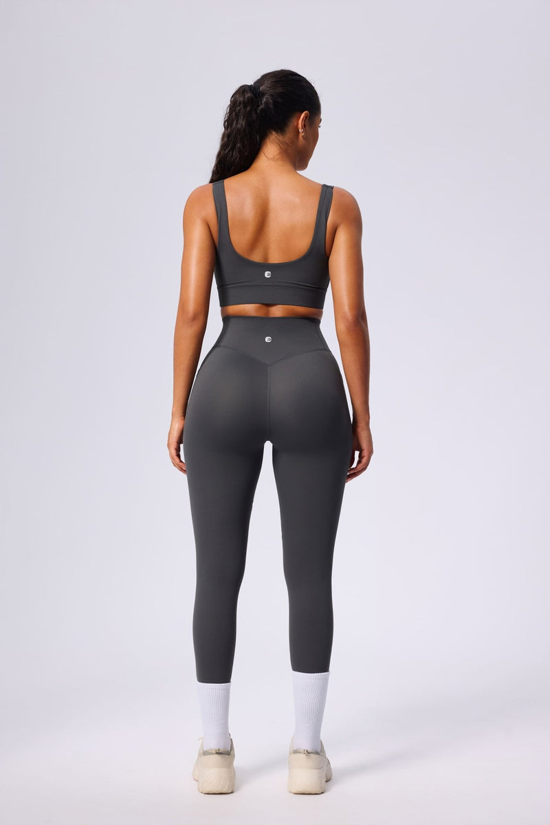 gray UPF 50+ athletic yoga outfit back