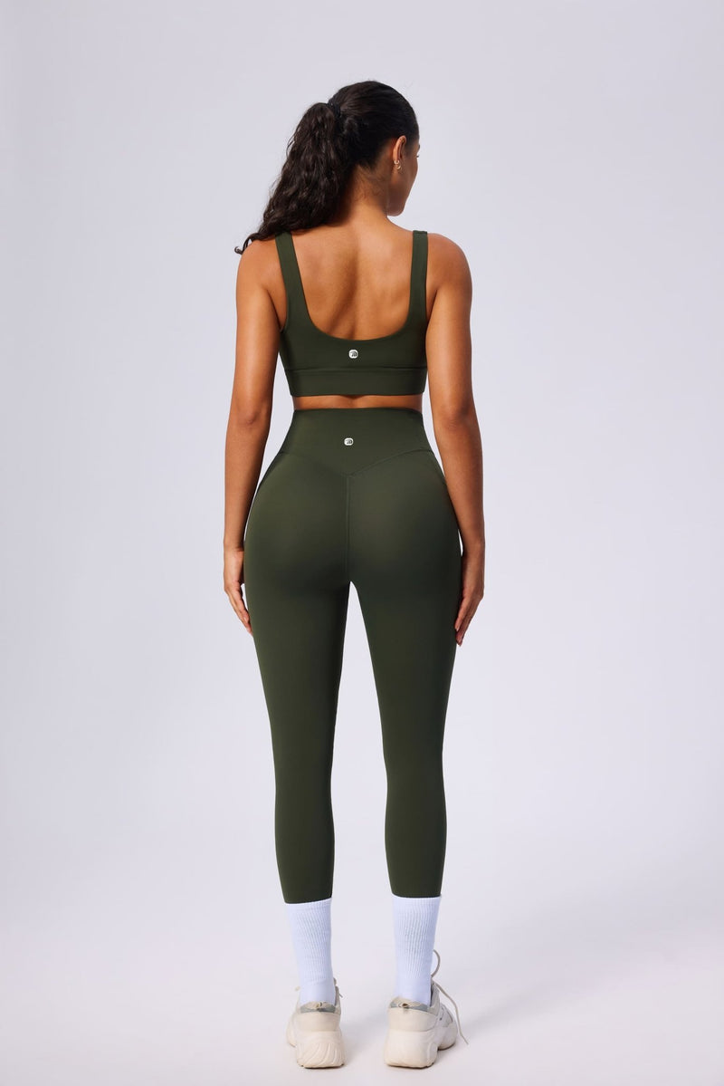 women's green UPF 50+ yoga back vest and leggings