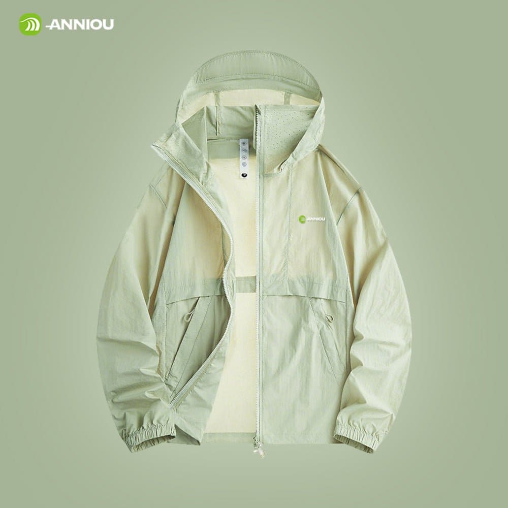 light Green hooded full zip top UPF 100+