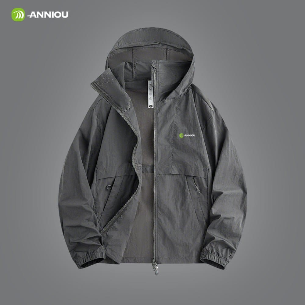 Dark Gray hooded full zip top UPF 100+