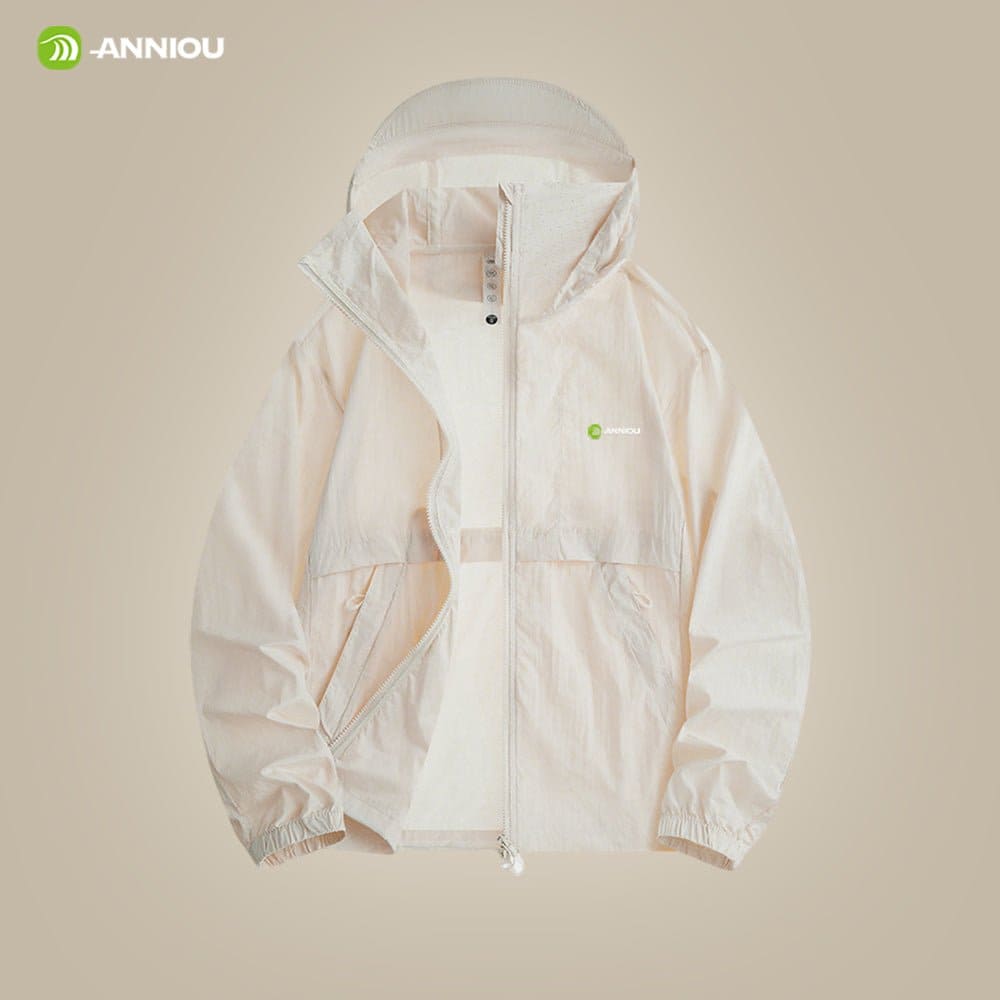 Beige hooded full zip top UPF 100+
