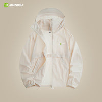 Beige hooded full zip top UPF 100+