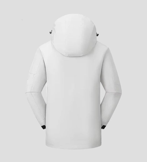 Light gray heated hooded jacket on a white background