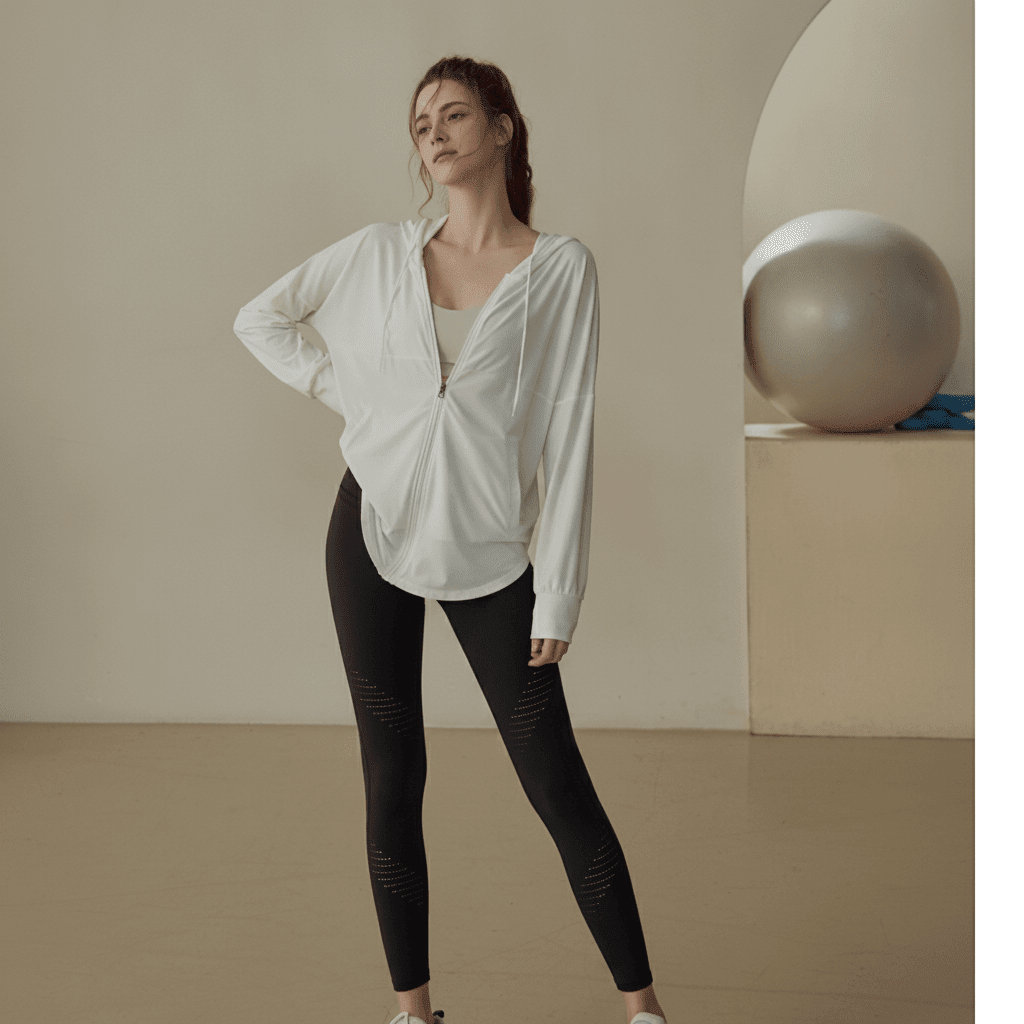 Lightweight Breathable White Hooded Zip up Top
